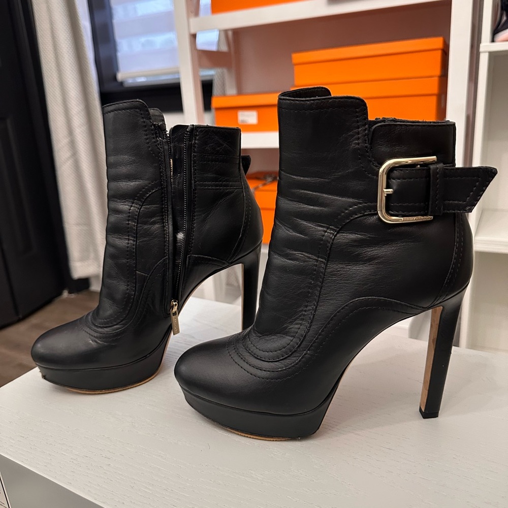 Jimmy choo black leather heeled boots